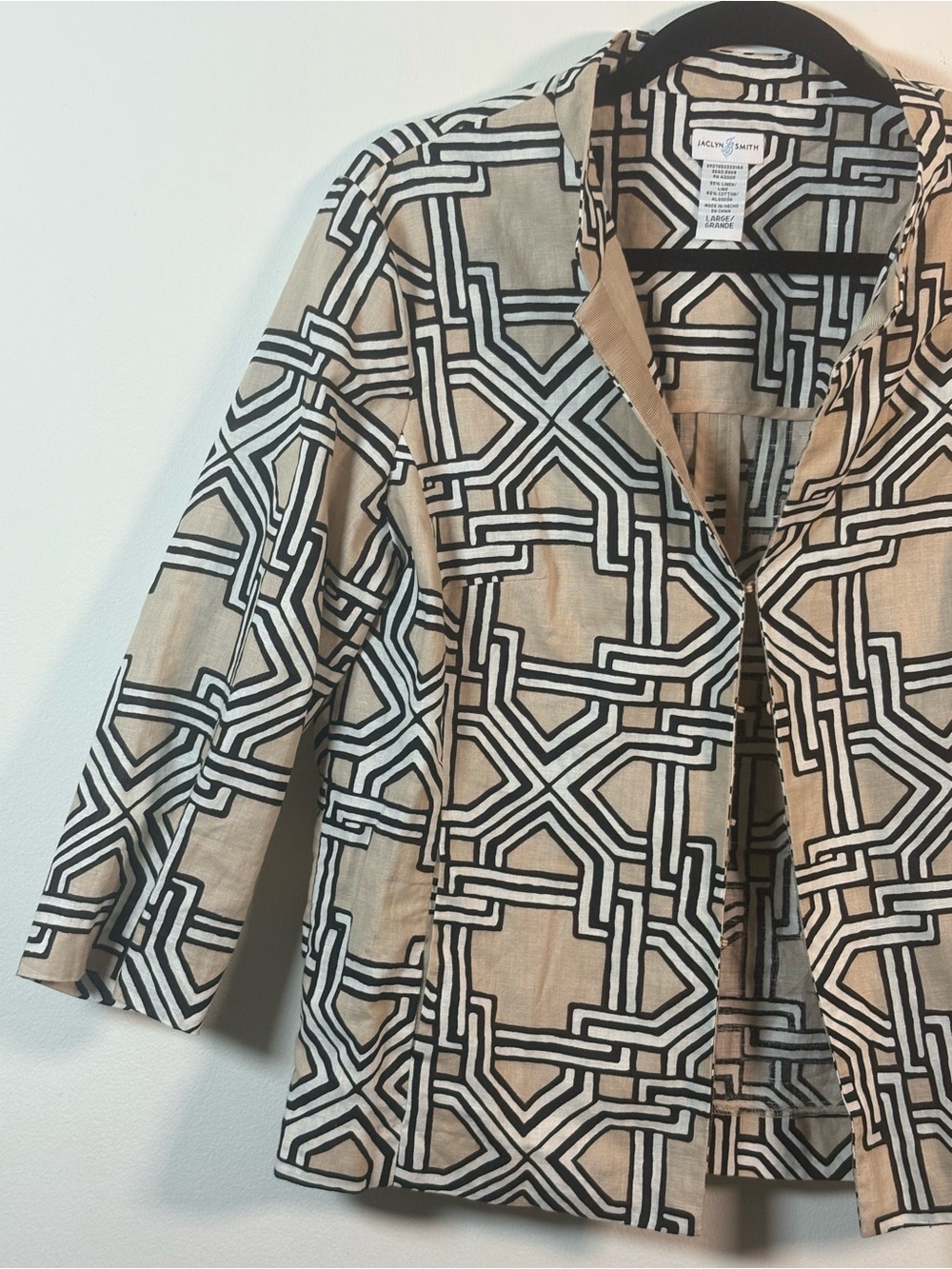 Jaclyn Smith Linen Cotton Geometric Frog Closure Art to Wear Jacket L